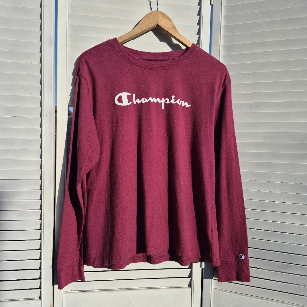 Champion Burgundy Long Sleeve Shirt Casual Everyday Womens Size L